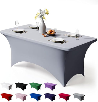 Trlyc 1 Pack 4FT Spandex Table Cloth - 48 x 30 Inch Rectangular Stretch Tablecloth, Wrinkle Resistant Scretch Table Cover for Wedding, Party, Banquet, Picnic, Outdoor Decoration (1Pcs,Grey)