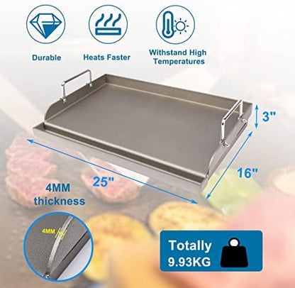 Uniflasy Cast Iron Griddle for Gas Grill Flat Top Griddle Insert for Outdoor Gas Grill, 25" x16" Cooking Skillet Plate Pan Teppanyaki for Charcoal/Electric Grills Fits Camping Tailgating Parties