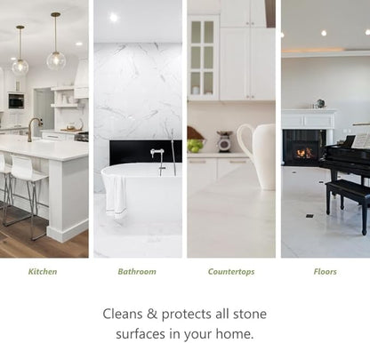 MORE Stone & Quartz Cleaner + Protector - Granite, Quartz & Marble Cleaner - For Kitchen & Bathroom Countertops - Water-Based Surface Spray - Lavender-Verbena Essential Oil - Pint (16oz)