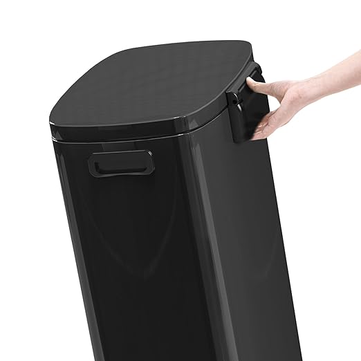 13 Gallon Trash Can with Lid, 50L Fingerprint Proof Stainless Steel Kitchen Trash Can with Removable Inner Bucket and Lid Soft Close, Pedal Rubbish Bin for Home Office, Titanium Black