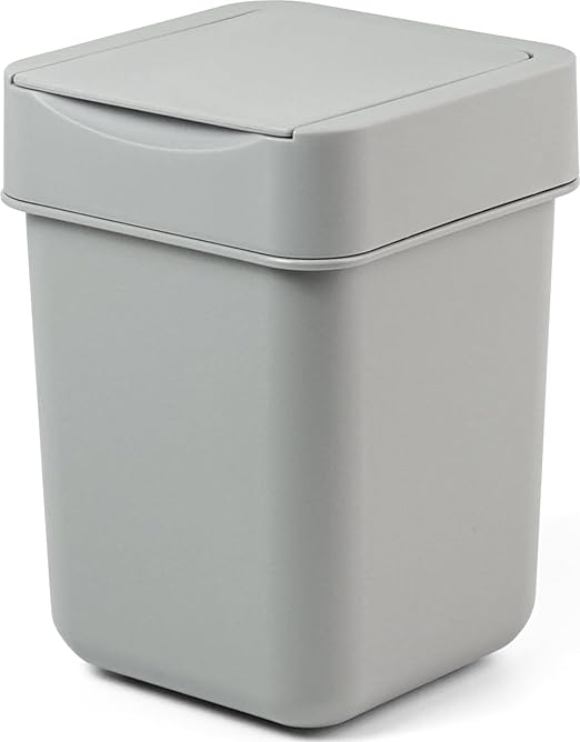 carrotez Mini Trash Can, Countertop Trash Can 2 Liter/ 0.5 Gallon, Mini Wastebasket, Garbage Container Bin for Coffee Area, Bathroom, Kitchen, Office, Tabletop- Grey