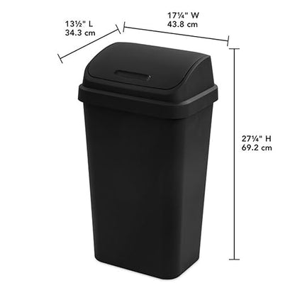 Sterilite 4-Pack Swing Top Wastebasket, Sleek Square Profile Trash Can, 13 Gallon, Black - Modern Garbage Bin for Kitchen, Bathroom, Garage and Workspace, Fits 13 Gal Liners