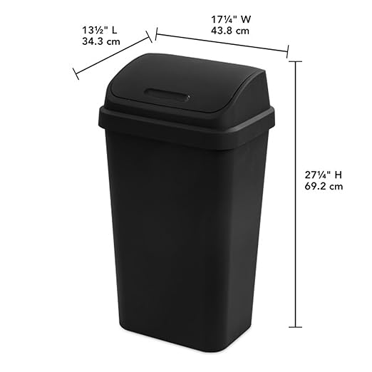 Sterilite 12-Pack Swing Top Wastebasket, Sleek Square Profile Trash Can, 13 Gallon, Black - Modern Garbage Bin for Kitchen, Bathroom, Garage and Workspace, Fits 13 Gal Liners