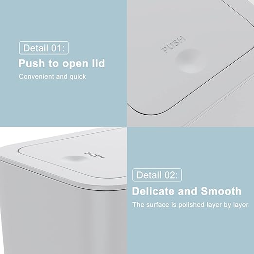 N. NETDOT 3 Pack 10 Liter / 2.6 Gallon Bathroom Trash Can, Small Trash Can with Lid, Garbage Can Waste Basket for Bathroom, Kitchen, Bedroom, Powder Room, Craft Room, Office, College (Gray)