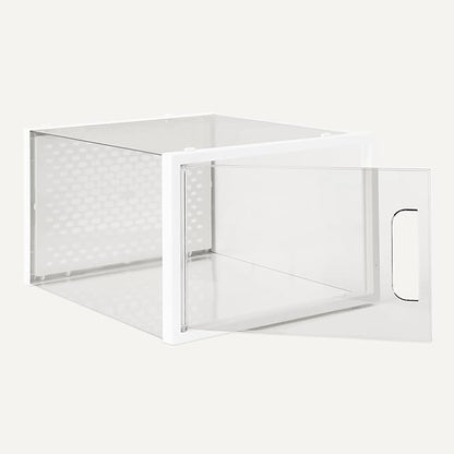 Amazon Basics Stackable and Foldable Clear Shoe Storage Organizer Box, Large, Pack of 12