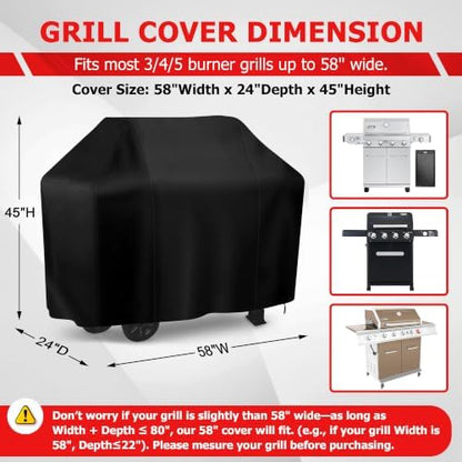 i COVER Grill Cover, 58 inch BBQ Grill Cover for Outdoor Grill, Anti-UV & Fade Resistant Gas Grill Cover, Waterproof Barbecue Grill Covers for Weber, Char-Broil, Nexgrill and More, Black
