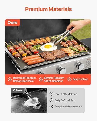 VEVOR Gas Griddle, 3-Burner Flat Top Grill, Propane Griddle with Wheels, Lid, 33000 BTU Outdoor Flat Top Grills for Pan-Frying, Grilling, Stir-Frying, & BBQ, Pulse Ignition, Removable Top Design