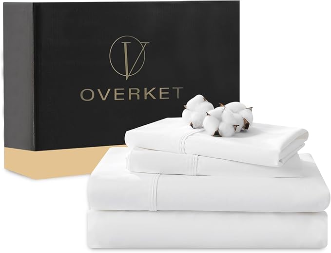 Egyptian Cotton Sheets Full Size 4PCS 1000 Thread Count Sateen Weave Soft Breathable 16-Inch Deep Pocket （Full,White）
