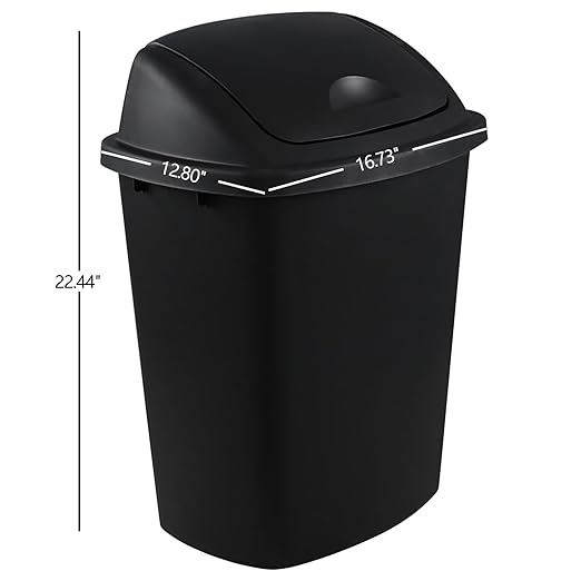 Bringer 10 Gallon Tall Kitchen Trash Can, Set of 4 Black Plastic Garbage Can with Swing Lid