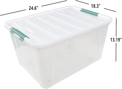 80 L Extra Large Plastic Storage Box, Clear Large Plastic Storage Bins with Wheels, 4-Pack