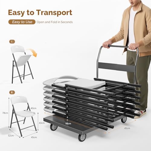 Bonnlo 8-Pack White Plastic Folding Chairs, Portable Seat with Sturdy Steel Frame for Indoor & Outdoor Use, Perfect for Banquet, Party, Wedding, Office, and Camping