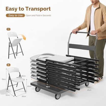 Bonnlo 10-Pack White Plastic Folding Chairs, Portable Seat with Sturdy Steel Frame for Indoor & Outdoor Use, Perfect for Banquet, Party, Wedding, Office, and Camping
