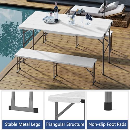 Folding Table with 2 Benches Set for Picnic, Party, Camping, School