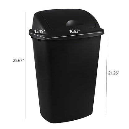 4-Pack 13 Gallon Plastic Swing Top Trash Can, Lidded Wastebasket Garbage Can for Kitchen, Garage, or Workspace, Black