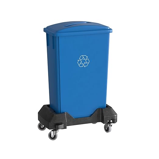 23 Gallon Blue Recycle Slim Jim Trash Can with Paper Slot and Dolly