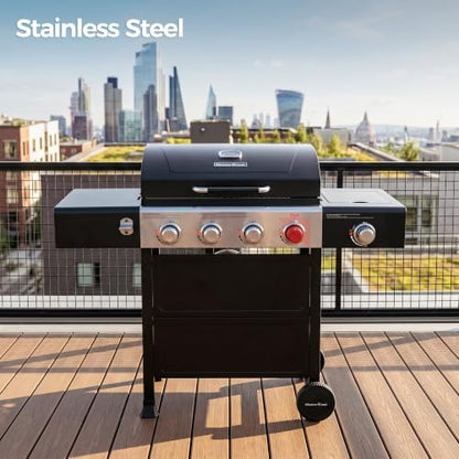 MASTER COOK 4 Burner Propane Gas Grill with Side Burner, 56,500 BTU with Sear Burner, 549 Sq.in. Cooking Area, Porcelain Enameled Grates,Stainless Steel BBQ Grills for Outdoor Cooking Patio Garden