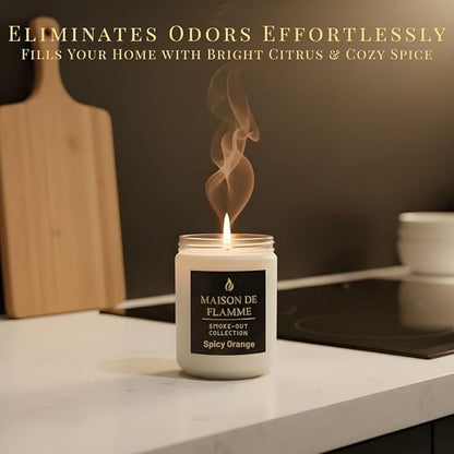 Spicy Orange Odor-Eliminating Scented Candle, 200g/7oz White Jar – Long-Lasting Soy Wax Blend Candle for Smoke, Kitchen & Pet Odors