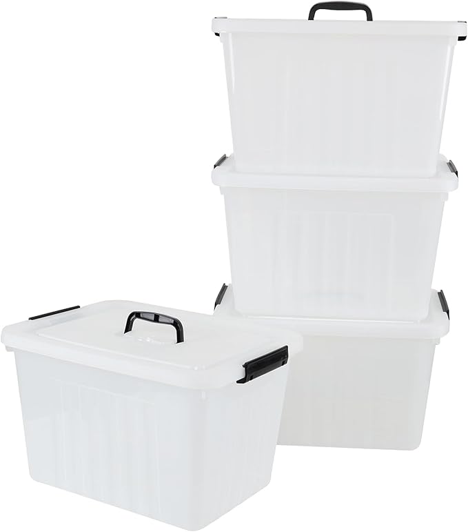 Zopnny 25 Quart Clear Storage Bin with Handle, Plastic Storage Latch Box with Lid, 4 Pack
