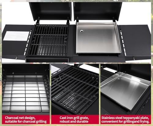 2-Burner Gas & Charcoal Combo Grill with Griddle, Black