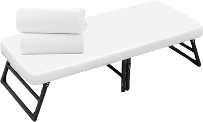 Lukeville's Cot Sheet 25" x 75", Daycare for Cot Size Mattress Sheets Pack of 2 Fitted Narrow Twin/Camp Bunk/Rvs Bunk/Trifold Mattress, Soft and PolyBlend Microfiber Cover for Toddler,White