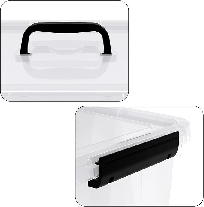 10.5 L Clear Latch Storage Bin with Lid, 4 Packs Plastic Organizing Box with Black Handle
