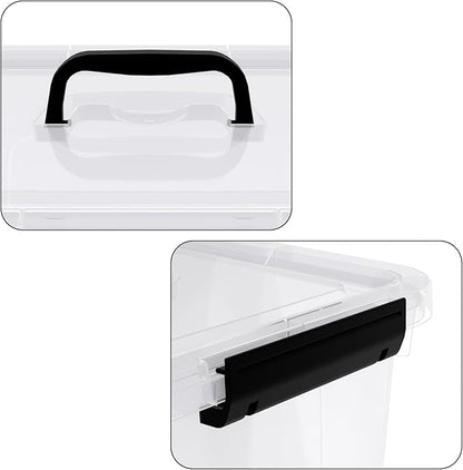 10.5 L Clear Latch Storage Bin with Lid, 4 Packs Plastic Organizing Box with Black Handle