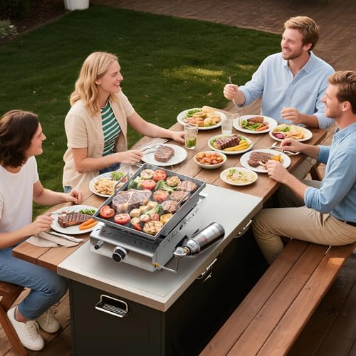 COWSAR Stainless Steel Tabletop Grill – 18-Inch Portable Propane Griddle