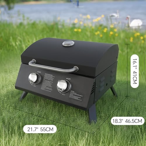 Portable Grill Propane. 18,000 BTU Portable Gas Grill With Dual Burners,Table Top Grill Propane Twist-Start Ignition, Perfect For Camping, Tailgating, And Grilling, With Easy Installation.