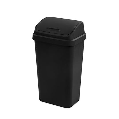 Sterilite 4-Pack Swing Top Wastebasket, Sleek Square Profile Trash Can, 13 Gallon, Black - Modern Garbage Bin for Kitchen, Bathroom, Garage and Workspace, Fits 13 Gal Liners