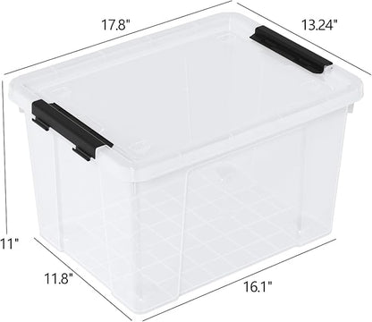 Zopnny 40 Quart Clear Latching Box with Wheels, Plastic Storage Containers with Lids, 4 Pack