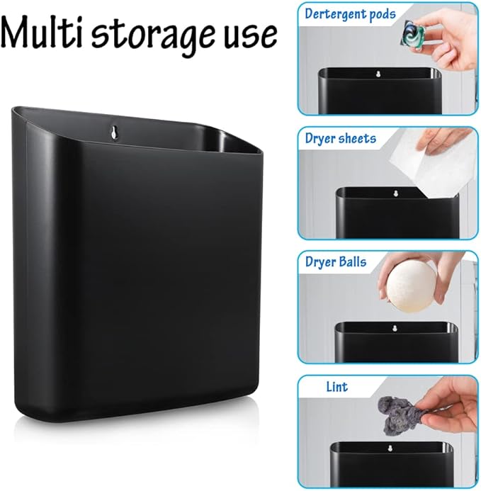 Picowe Magnetic Laundry Storage, Large Lint Holder Bin for Laundry Room, Space-Saving Trash Container Hanging on Dryer, Washer or Wall Mount Trash Bin (Black)