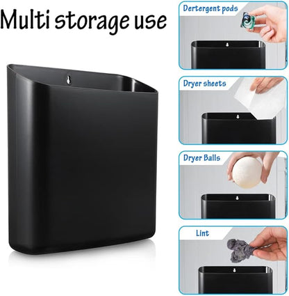 Picowe Magnetic Laundry Storage, Large Lint Holder Bin for Laundry Room, Space-Saving Trash Container Hanging on Dryer, Washer or Wall Mount Trash Bin (Black)