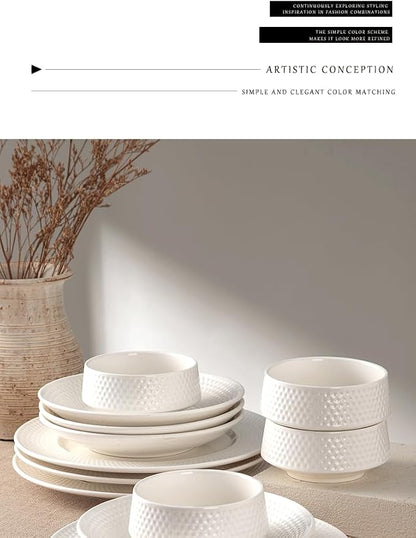 4-piece set, embossed B design plate and bowl set, microwave and dishwasher