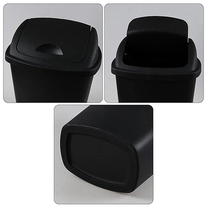 4 Pack 8 Gallon Medium Trash Can with Lid, Plastic Swing Top Garbage Can, Black Waste Bin Waste Basket for Bathroom, Kitchen, Bedroom, Office, College
