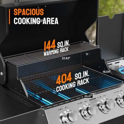 ROVSUN 4 Burner Propane Gas Grill with Side Burner, 58,000BTU BBQ Grills with Enameled Cast Iron Grates, Shelf & Cabinet for Outdoor Garden Patio Backyard Barbecue Cooking