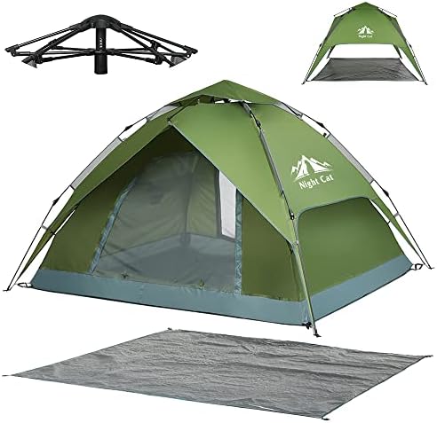 Night Cat Instant Popup Tents 2-3 Persons with Footprint Tarp Easy Setup Camping Tent with Rainfly Double Layers Waterproof Automatic Hydraulic Mechaism