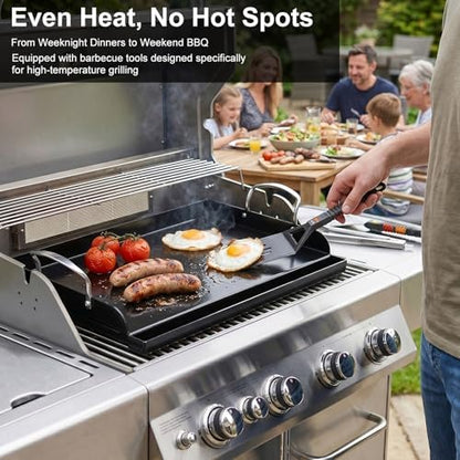 17 x 13 in Pre-seasoned Cast Iron Griddle for Gas Grill, Nano Ceramic Nonstick Flat Top Grill Plate with 5-Piece Tool Kit, Grease Groove, High Sidewalls, Handles, for Charcoal, Stove Top, Camping