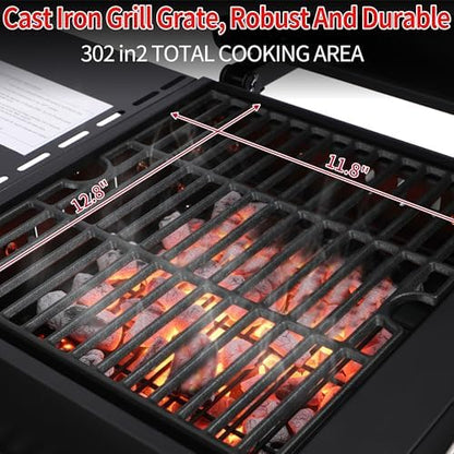 2-Burner Gas & Charcoal Combo Grill with Griddle, Black