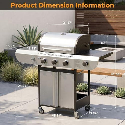 COWSAR 3-Burner Propane Grill with Side Burner 34,000 BTU BBQ Grill