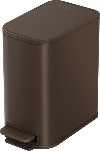 Cesun Small Bathroom Trash Can with Lid Soft Close, Step Pedal, 5 Liter / 1.3 Gallon Stainless Steel Garbage Can with Removable Inner Bucket, Waste Basket for Bathroom, Bedroom (Brown)