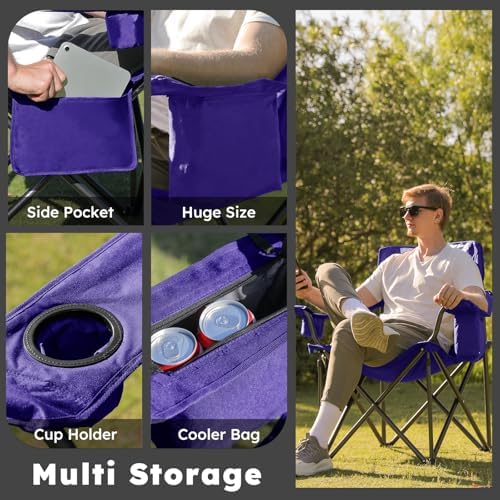 Colegence Oversized Heavy Duty Camping Chairs, 2 Pack, 450 lb, Deep Purple