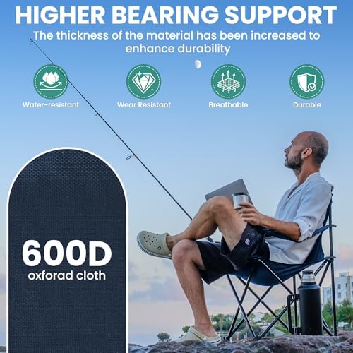 4 Pack Folding Camping Chairs for Adults, Foldable Portable Beach Chairs with Carry Bag & Cup Holder, Compact Design for Camping, Beach, Picnics, and Fishing Supports 300LBS（Navy）