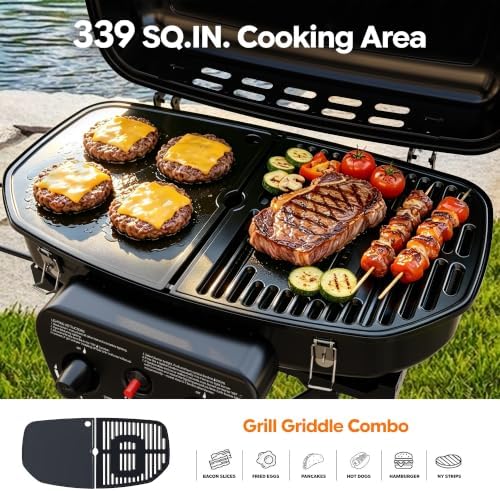 Brand-Man Portable Grill, Propane Gas Camping Grill & Cast Iron Griddle