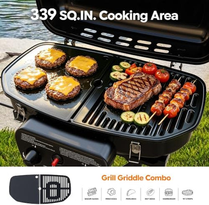 Brand-Man Portable Grill, Propane Gas Camping Grill & Cast Iron Griddle