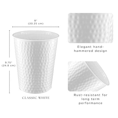 Monarch Abode White Hand Hammered Metal Wastebasket for Home Office Bedroom, Decorative Waste Basket, Modern Bathroom Garbage Can, Durable & Decorative Trash Bin, White Bathroom Trash Can