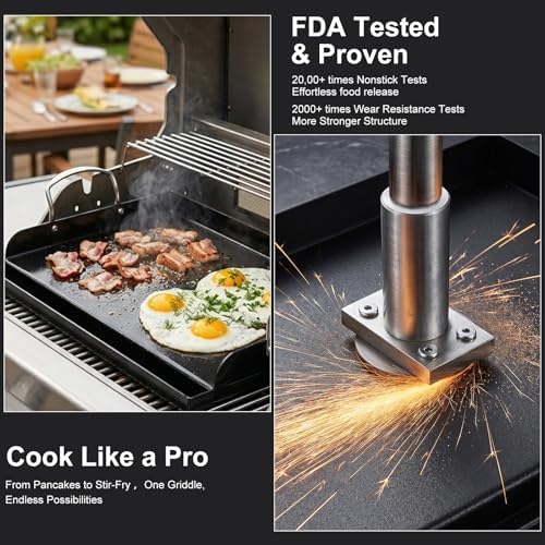 17 x 13 in Pre-seasoned Cast Iron Griddle for Gas Grill, Nano Ceramic Nonstick Flat Top Grill Plate with 5-Piece Tool Kit, Grease Groove, High Sidewalls, Handles, for Charcoal, Stove Top, Camping