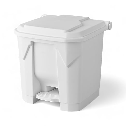 PRO&Family Step-On Trash Can with Lid, Plastic Waste Bin, Foot Pedal Operation (White, 8 Gallon)