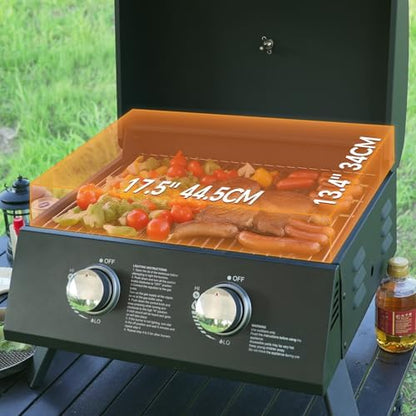 Portable Grill Propane. 18,000 BTU Portable Gas Grill With Dual Burners,Table Top Grill Propane Twist-Start Ignition, Perfect For Camping, Tailgating, And Grilling, With Easy Installation.