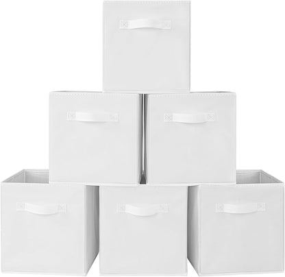 Stero Fabric Storage Bins 6 Pack Fun Colored Durable Storage Cubes with Handles Foldable Cube Baskets for Home, Kids Room, Closet and Toys Organization White