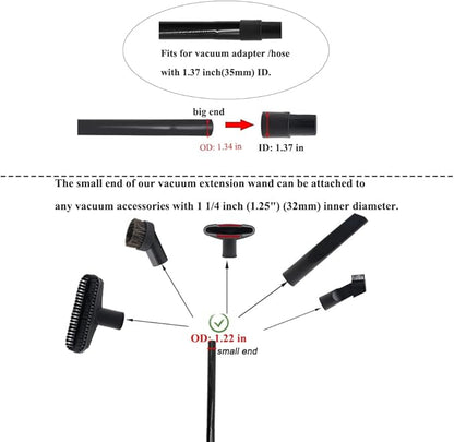 3 Pcs 1.25inch 32mm Vacuum Extension Wand 1 1/4" Plastic Wand Pipe for Vacuum Cleaner Replacement Tubes Extend to 14.6 inch Long